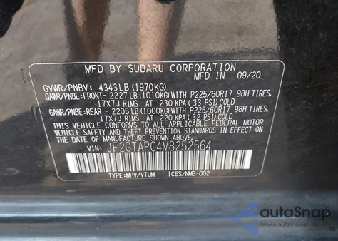 2021 Subaru Crosstrek Premium z USA, uszkodzony, nr VIN JF2GTAPC4M8252564